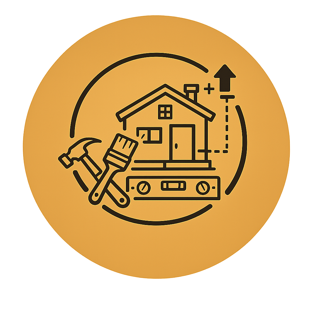 Home Extensions & Renovations Manchester icon featuring a house, renovation tools, and construction elements representing professional electrical installations for home extensions, loft conversions, and refurbishments.
