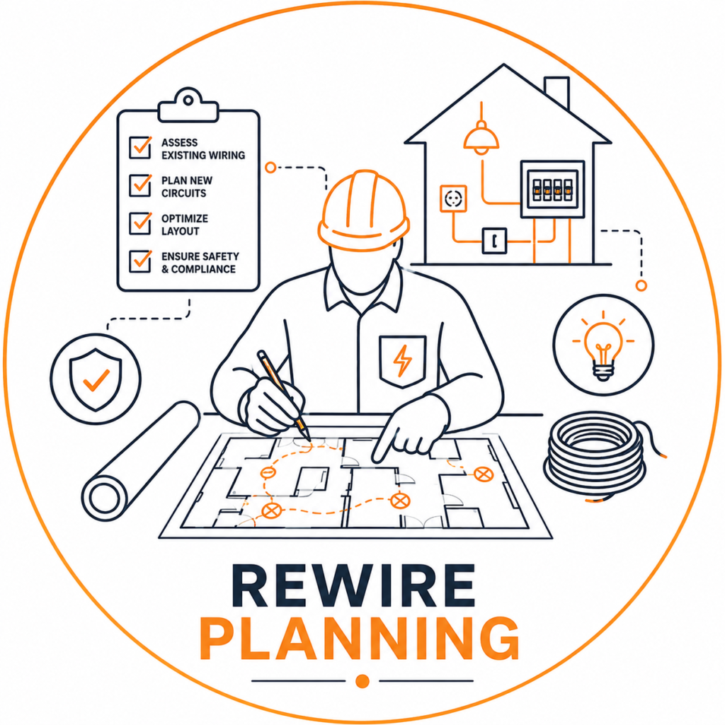 Rewire planning for a Property Rewire Manchester project with a customised electrical layout.