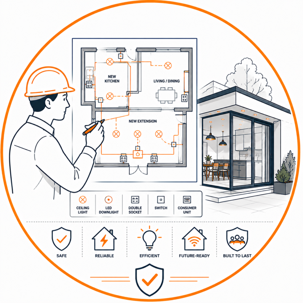 Extension wiring plan for House Rewiring for Extensions to ensure safe electrical installation