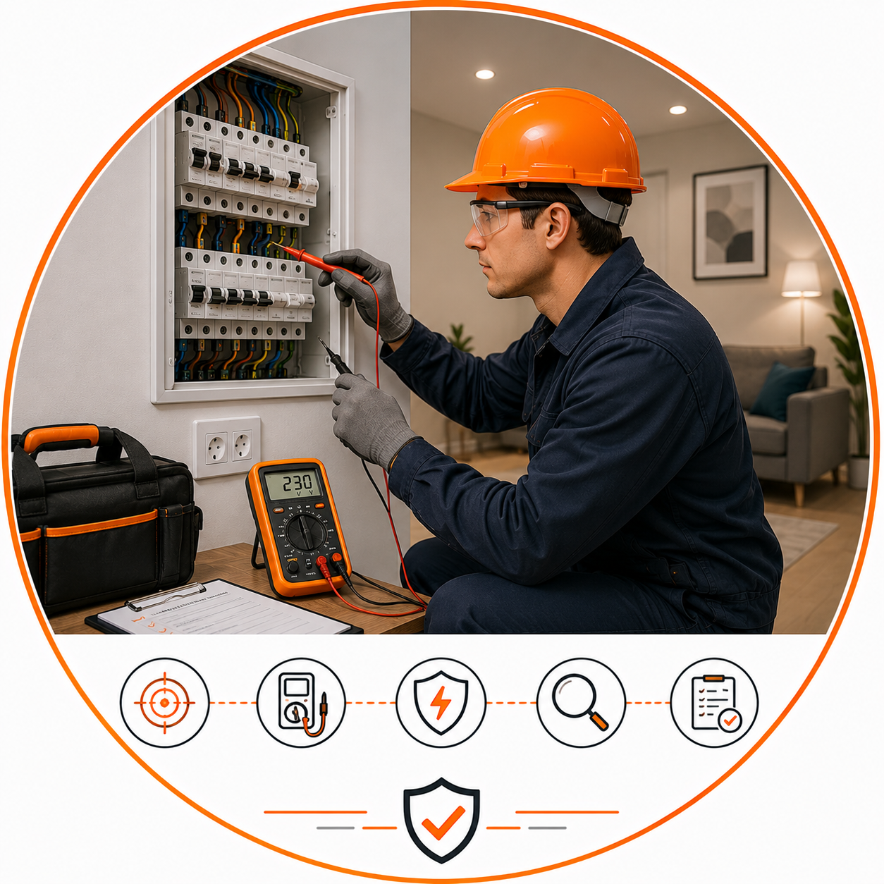 Electrical fault finding Manchester by a qualified electrician inspecting an electrical panel